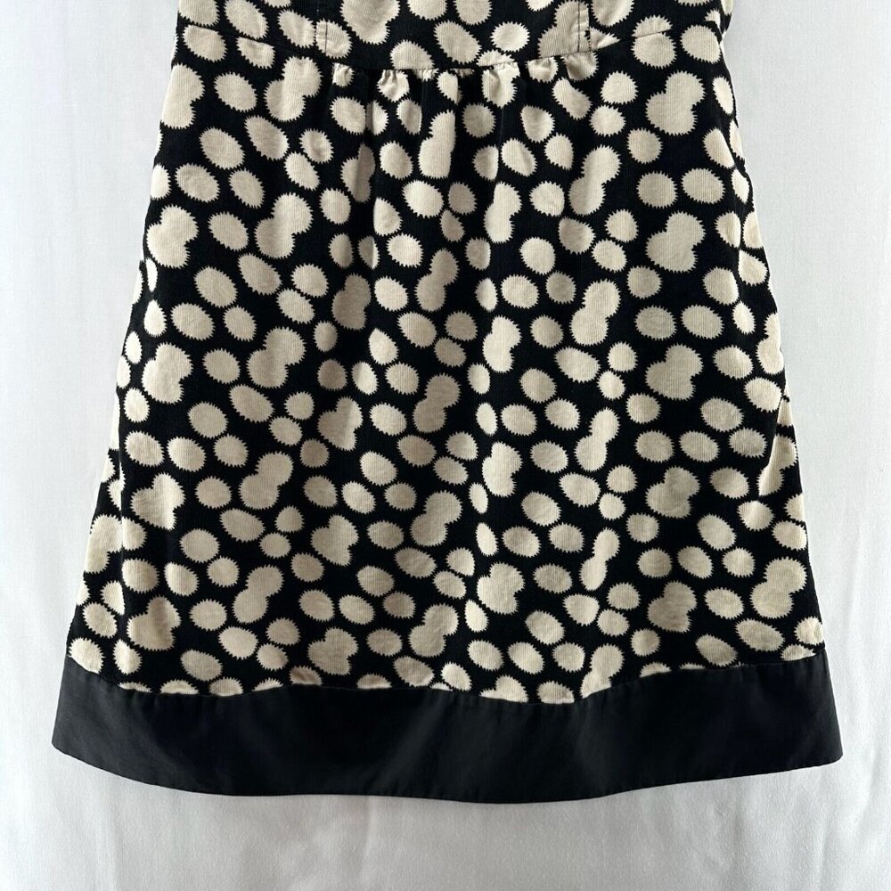 Leifnotes Mini Dress Women Sz 12 Corduroy Sleeveless Lined Polka Dot Black Cream - Picture 4 of 13